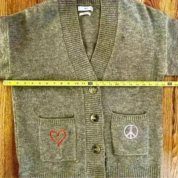 MANGO - OVERSIZED CARDIGAN. WOOL BLEND. SMALL. EMBROIDERED POCKETS - Picture 5 of 11